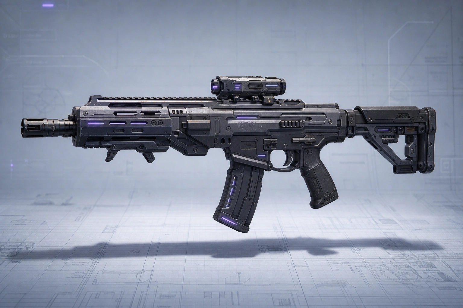 Futuristic modular weapon customization preview